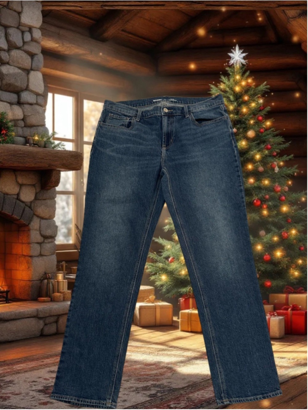 Old Navy WOW Boyfriend Jeans Mid-Rise Womens 12 (34W x 33L) Blue Denim Western